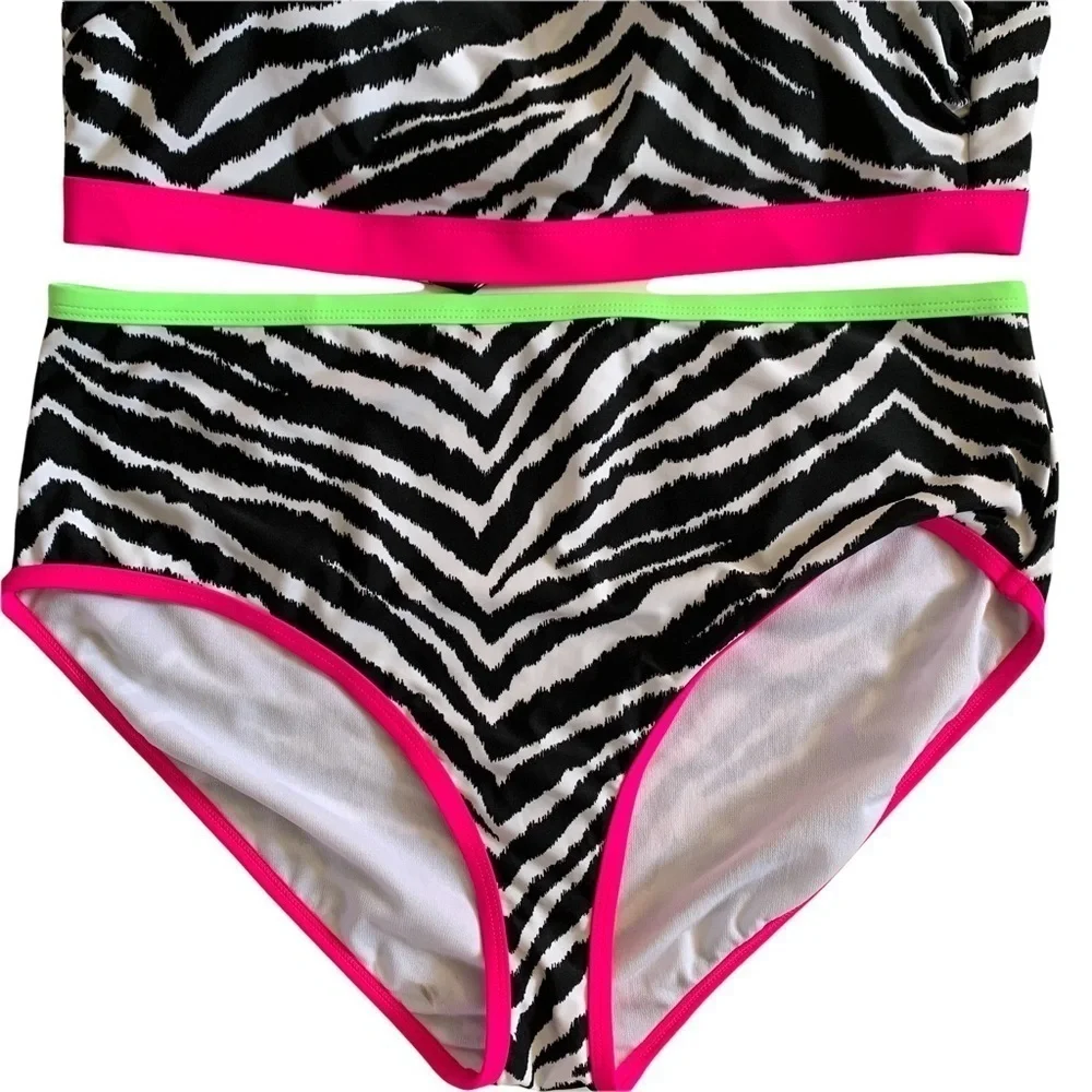 California Waves New With Tags Plus Size Zebra-Print 2 Piece Bikini